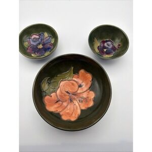 Moorcroft Pottery Floral Bowls Set 3 Hand Painted Signed England Vintage